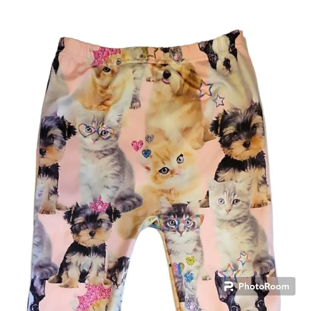 Capelli Kids Puppy and Kitten Pink Leggings. Girls Size M/L